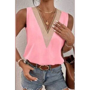 New V-Neck Lace Splice Sleeveless Blouse
